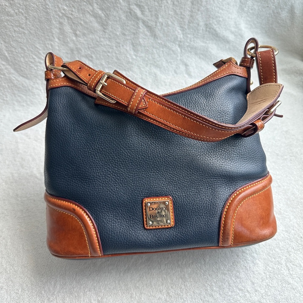 Dooney & Bourke Saffiano Leather Hobo – Navy & Brown – Shoulder Bag – EUC‎